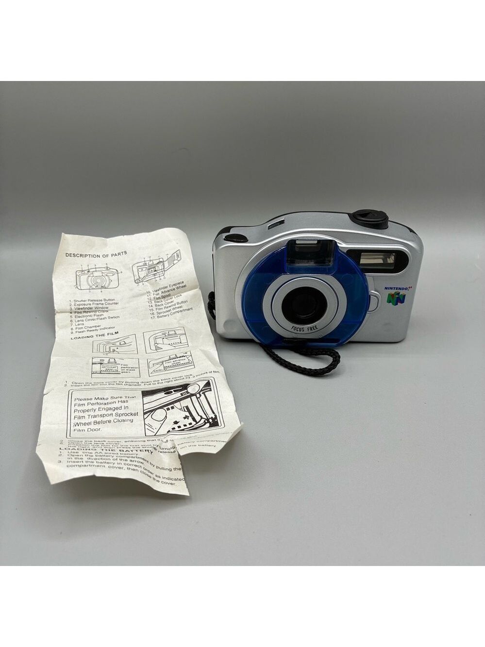 Vintage Nintendo 64 Promo 35mm Compact Camera Silver Blue W/ Directions